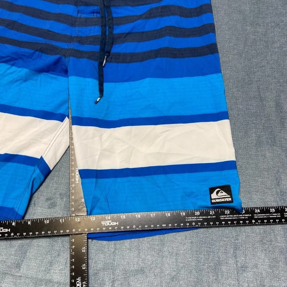 Quiksilver Board Shorts Men 34 Blue White Colorblock Surfing Swimwear Drawstring